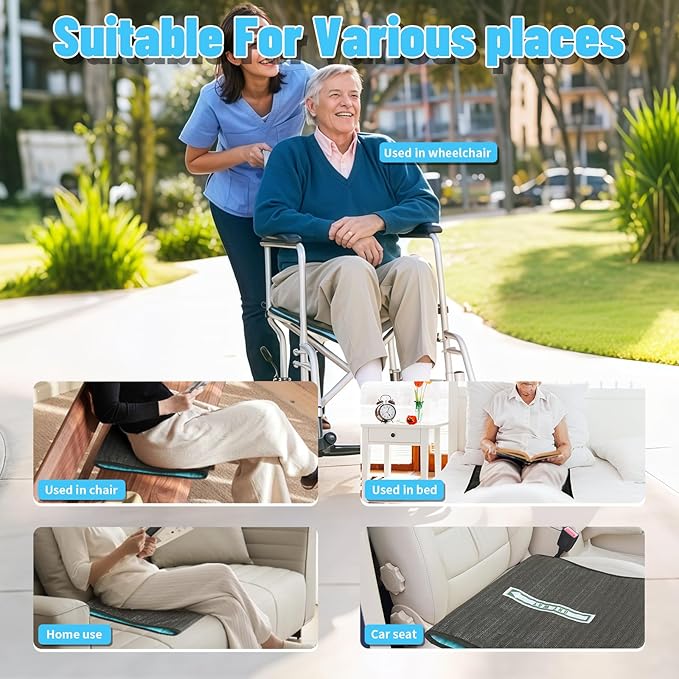 One Way Transfer Support Seat Cushion - Non-Slip Fall Prevention Pad for Elderly/Disabled Use on Wheelchairs, Chairs, Beds, and More - 17"x17"