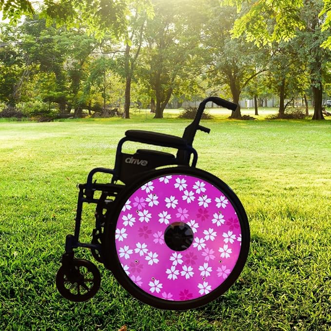 Designer Christmas Wheelchair Wheel Accessories, Waterproof Wheels Accessories, Easy Install/Remove, Lightweight, for Kids and Adults (Cherry Blossom)