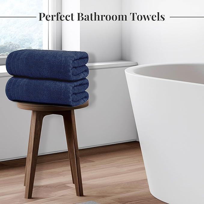 Tens Towels Pack of 8 Towels Set, 2 Extra Large Bath, 2 Hand, 4 Washcloths, 100% Cotton, Lighter Weight, Quicker to Dry, Super Absorbent, Perfect for Bathroom, Navy