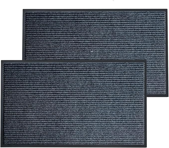 2 Pack Front Door Mat, 60"X36" Waterproof Indoor Outdoor Entrance Welcome Doormat Front Door Industrial Rug Ideal for Entrance， Patio, Muddy Shoe, Low Profile, Non-Slip, Easy to Clean — Grey