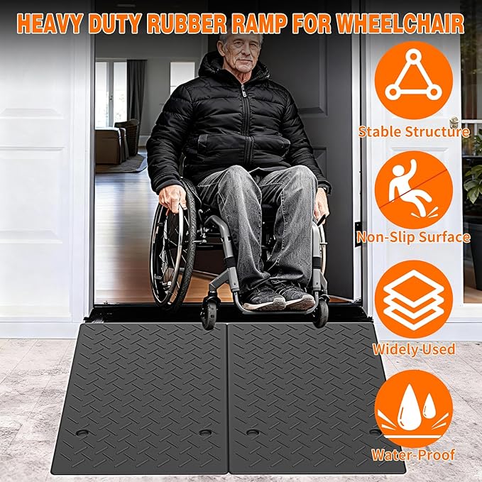7.1" Rise Rubber Threshold ramp for Doorway/Cars, Step/Stair Rubber ramp with with Non-Slip Surface for wheelchairs/Curb/shed, 2200Pounds Load Capacity.
