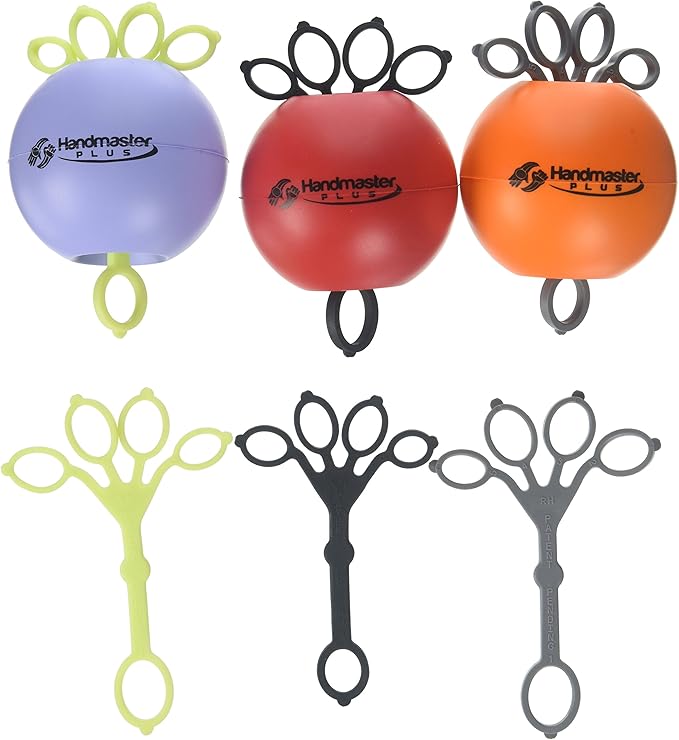 Handmaster Plus Physical Therapy Hand Exerciser - Forearm Exerciser with Stress Relief Ball - Hand Therapy Balls for Training - Finger Exerciser & Strengthener - Multicolored Balls, (9 Piece Set)