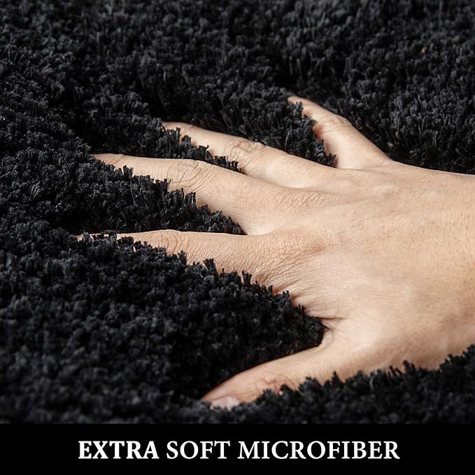 MIULEE Microfiber Toilet Bath Mat U-Shaped Contour Shaggy Bathroom Rugs Non Slip Extra Thick Soft Bath Rug Absorbent Water for Bathroom Commode Machine Washable(20x24 Inch, Black)