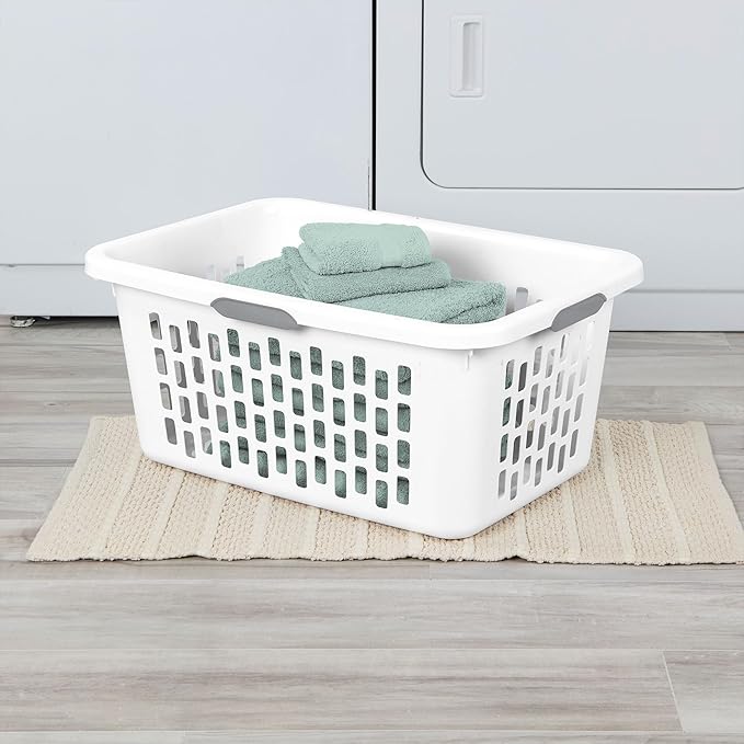 Sterilite Laundry Basket, Plastic Clothes Hamper, Large Rectangle Bin with Comfort Grip Handles and Reinforced Rim, 2 Bushel Capacity, White, 6 Pack