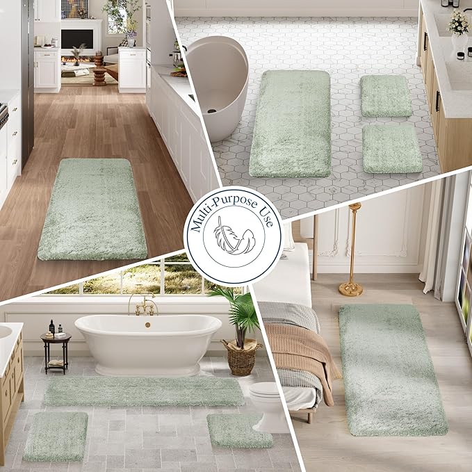 Walensee Bathroom Rug Non Slip Bath Mat (16 x 24, Pale Green) Water Absorbent Soft Shaggy Bathroom Mat Machine Washable Bath Rug Thick Plush Rugs for Shower