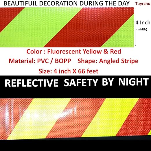 Reflective Tape 4 inch X 66 feet X 10 Rolls, Outdoor Waterproof Hazard Conspicuity Safety Warning Industrial Marking Tape