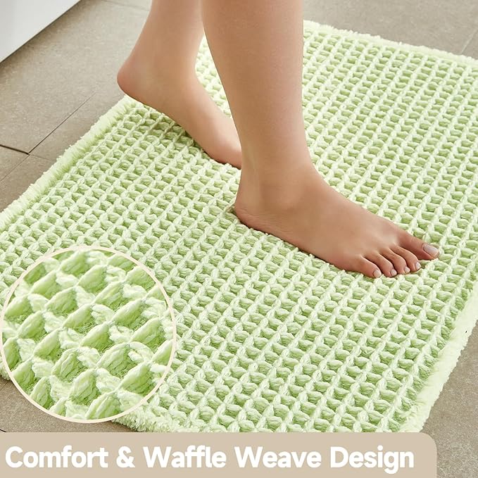 Waffle Runner Rug Bathroom, Boho Bathroom Rugs Non Slip Washable Long Super Absorbent Quick Dry Cute Bath Mat Farmhouse Bath Mat, 60"x24" Pale Green