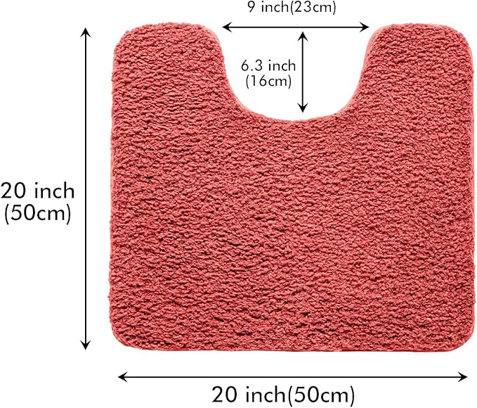 MIULEE Microfiber Toilet Bath Mat U-Shaped Contour Shaggy Rugs Non Slip Extra Thick Soft Absorbent Water for Bathroom Commode Machine Washable(20x20 Inch, Coral)