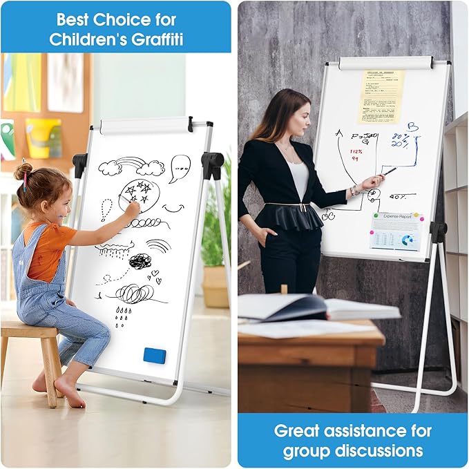 MaxGear Large White Board Easel Stand, 40" x 28" Double Sided Dry Erase Board with Stand, Height Adjustable and 360 Degree Rotation Classroom Easel for School, Home & Office Flip Chart Stand