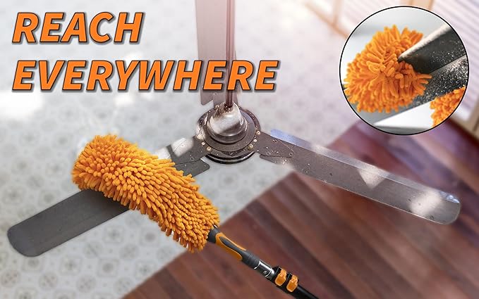 20 Foot High Reach Duster Kit with 4-12 ft Extension Pole // High Ceiling Dusting and Window Cleaning Kit with Telescopic Pole // Window Washer & Squeegee, Cobweb Duster, Fan Blade and Feather Dusters