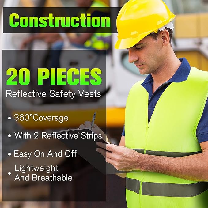 Coume 12/20 Pieces Safety Vests Bulk High Visibility Reflective Vests Mesh for Construction Working with 2 Reflective Strips