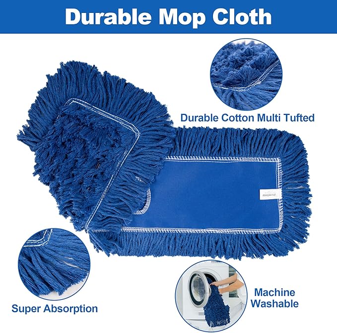 iDeaology 4 Pack - 24-Inch Washable Dust Mop Heads – Full Cloth, Extra Durable, Easy Button - No Clinging to Hair or Fur, Easy to Use Replacement for Commercial and Home Cleaning