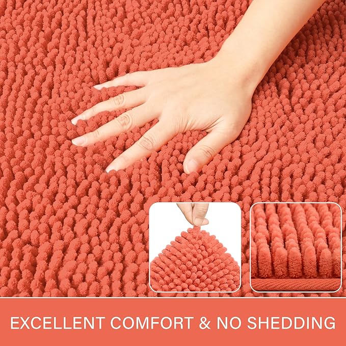 LOCHAS Luxury Bathroom Rug Shaggy Bath Mat 24 x 60 Inch, Washable Non Slip Bath Rugs for Bathroom Shower, Soft Plush Chenille Absorbent Carpets Mats, Peach