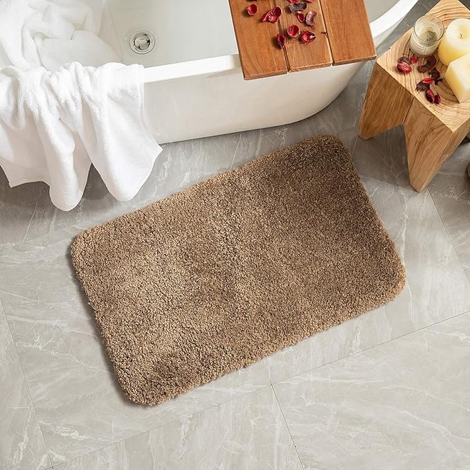 MIULEE Extra Thick Non Slip Bathroom Rug Shaggy Soft Bath Mat Plush Microfiber Absorbent Water for Shower Tub Machine Washable (Light Brown, 24x44 Inches)