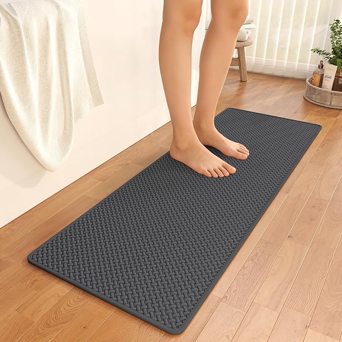 Bathroom Runner Non Slip, Extra Soft Absorbent Quick Dry Bath Mats, Foam Weave Texture Thin Bath Rugs Washable with Rubber Backing, 20" x 59“