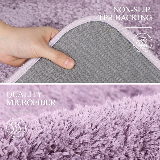 Walensee Bath Mat, Machine Washable Bath Rug, 20 x 32 Inch, Lavender, Non-Slip, High Pile, Shaggy, Bathroom Mat