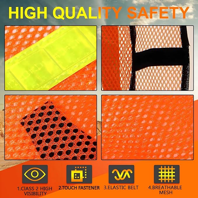 Haysandy 20 Pcs High Visibility Reflective Safety Vest Construction Vest Strips Neon Mesh Universal Size for Men Outdoor(Neon Orange,20 Pcs)