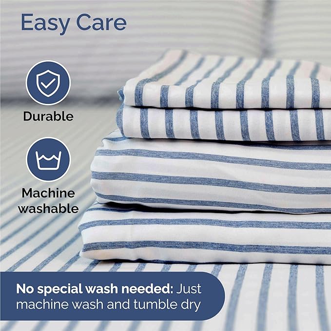 King 6 Piece Sheet Set - Cooling & Breathable Bed Sheets - Hotel Luxury Bed Sheets for Women, Men, Kids & Teens - Bedding w/Deep Pockets & Easy Fit - Soft & Wrinkle Free - King Blue Stripes Sheets