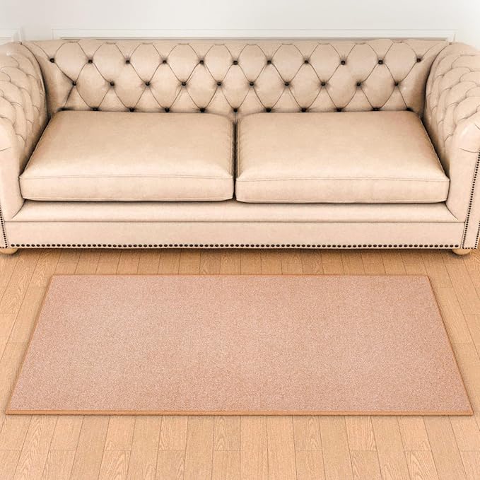 Area Rug with Non Slip Rubber Backing, Washable Soft Floor Carpet for Living Room, Kitchen, Entryway Indoor, Bedroom, Laundry, Low Pile Area Rugs, Solid Color with Pointillism Style (Camel, 3' * 5')