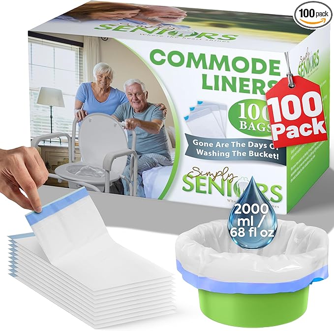 Commode Liners - 100 Strong Portable Commode Toilet Bags - Easy to Use Bedside Commode Liners - Bedside Toilet Potty Liners That Support Dignity of Seniors - No Buckets to Wash - NO Absorbent Pad