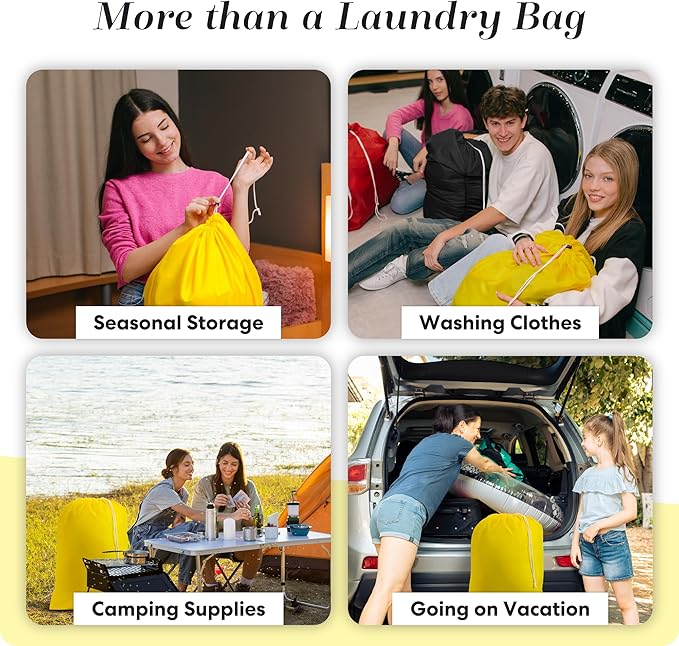 Nylon Laundry Bag - Locking Drawstring Closure and Machine Washable. These Bags will Fit a Laundry Basket or Hamper and Strong Enough to Carry up to Three Loads of Clothes. (Yellow)