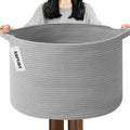 Large Storage Basket with Handle,19.7" L x 19.7" W x 13" H Blanket Basket Storage Bins for Organizing,65L Cotton Rope Woven Baskets for Living Room, Nursery ,Bedroom,Light Gry