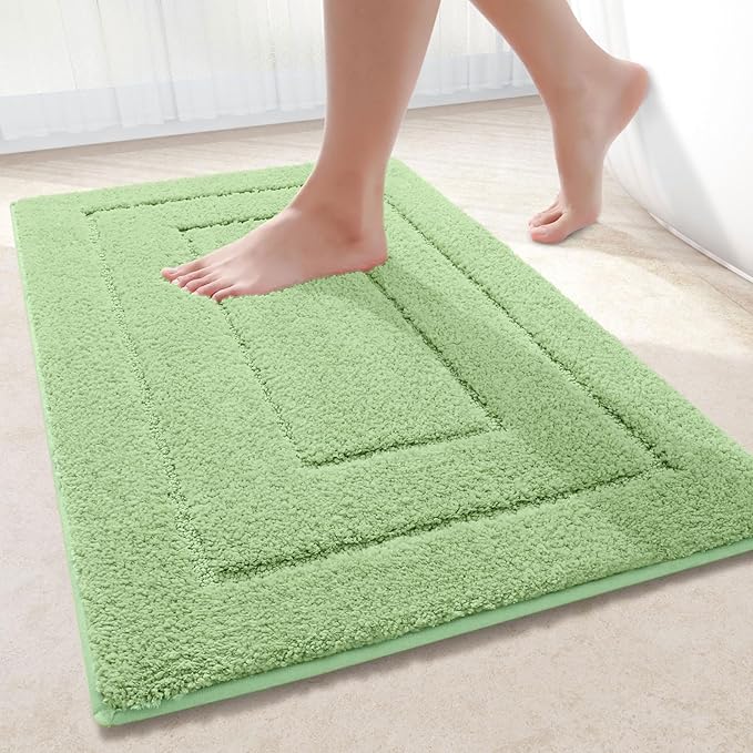 Buganda Bathroom Rugs, 30" x 20", Soft and Absorbent Microfiber Bath Rugs, Non-Slip Shaggy Shower Carpet, Machine Wash Dry Bath Mats for Bathroom Floor, Tub and Shower, Sage Green
