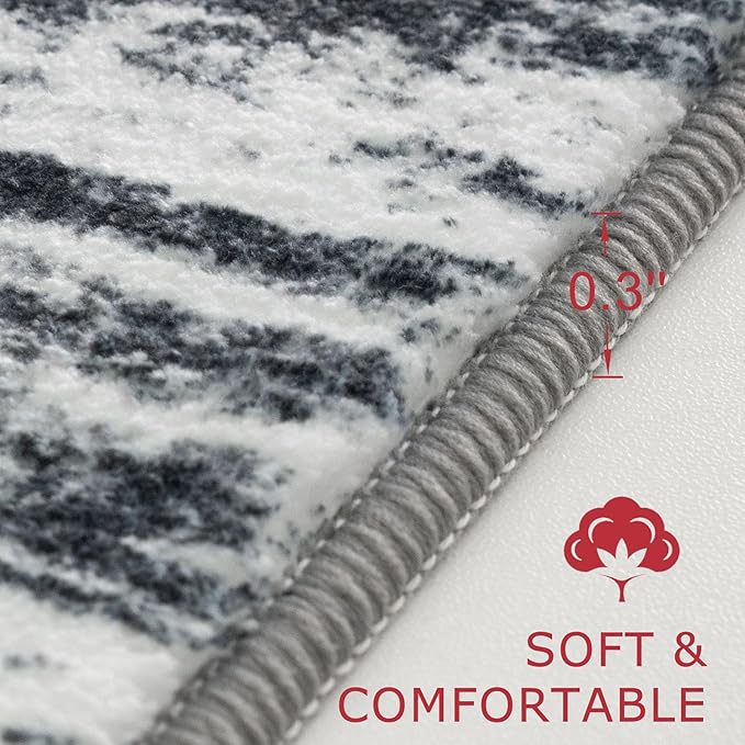 KOZYFLY Modern Abstract Kitchen Runner Rug, 2x12 Washable Rug Runner Non-Slip Soft Striped Hallway Runner Rugs, Black Navy Blue Grey Carpet Runner for Entryway Bathroom Laundry Room Foyer