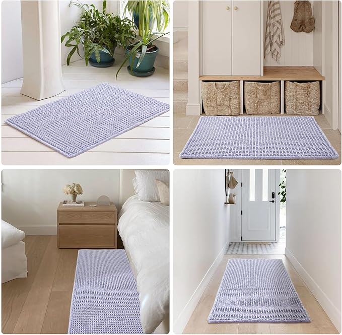 Waffle Bath Mat, Boho Bathroom Rugs Non Slip Washable Super Absorbent Quick Dry Cute Bath Mat Farmhouse Bathroom Decor, 48''x24'' Lavender Cream