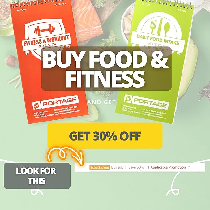 Portage Food Diet Journal - Notebook for Daily Food Intake with Template to Track Calories, a Diet Diary, Meal Tracker – 4 x 8 Inches, 70 Sheets, 140 Pages, (Pack of 3)