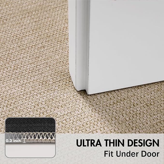 MIULEE Set of 2 Ultra Thin Bathroom Rugs, Rubber Bath Mats for Bathroom Non Slip, Quick Dry Absorbent Bath Rug Machine Washable, Fit Under Door, Shower, Sink, Home Decor, Light Beige, 17"x27"+20"x32"