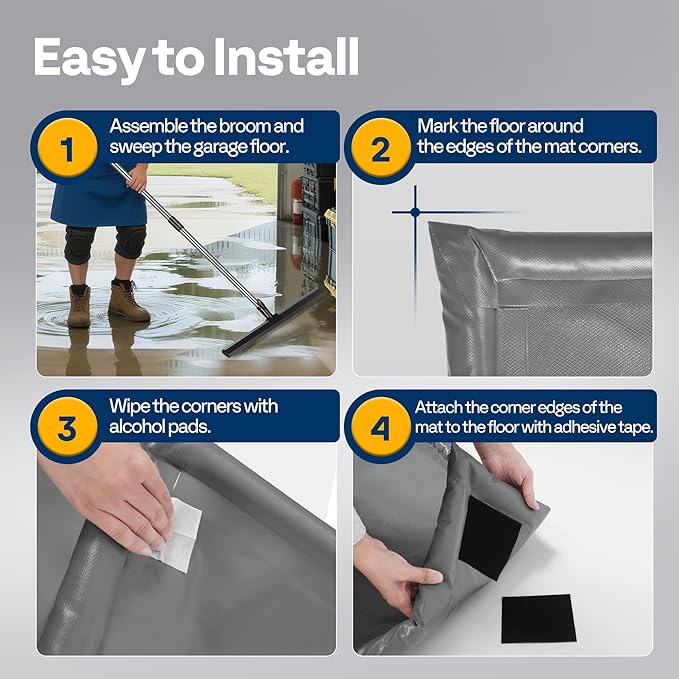 VIVOHOME Containment Mat (7'9" x 18') with Stay Put Corner, PVC Garage Floor Mats, Heavy Duty Garage Parking Mat with a Squeegee, Gray