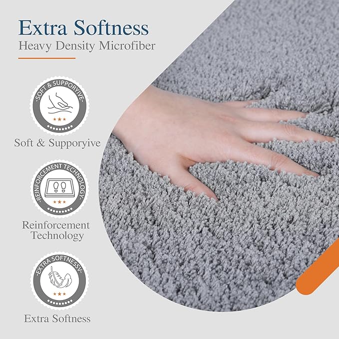 Walensee Bath Rug - Non Slip Microfiber Shaggy Bath Mat (20 x 32, Grey) Absorbent Soft Plush Machine Washable Thick Shower Mat