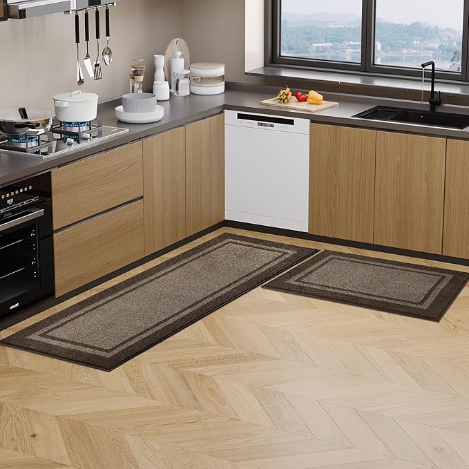 Kitchen Rugs 24" x 36", Non-Slip Machine Washable Kitchen Runner Rugs Floor Mats, Absorbent Comfort Standing Mats for Kitchen, Sink, Laundry and Hallway, Grayish Brown & Coffee