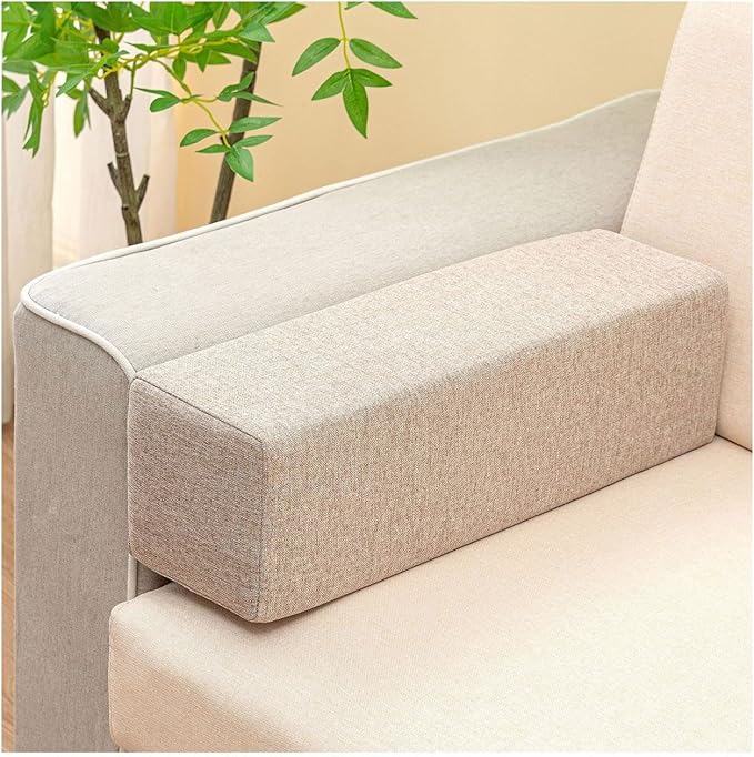 Couch Arm Rest Pillow, High Density Foam Armrest Cushion Removable Pillowcase Washable Elbow Support, Thicken High Density Foam Pad for Recliner Sofa, Bed, Armchair(Light brown,19.7X5.9X4.7in)