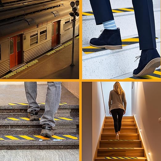 LifeGrip Anti Slip Traction Treads (10-Pack), 4" X 28", Yellow and Black, Best Grip Tape Grit Non Slip, Outdoor Non Skid Tape, High Traction Friction Abrasive Adhesive for Stairs Step