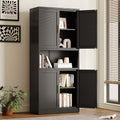 61.02" Kitchen Pantry Cabinet, Large Metal Storage Cabinet with 4 Doors and 1 Open Storage Compartment, Corner Display Organizer with 2 Adjustable Shelves for Kitchen Bedroom or Hallways