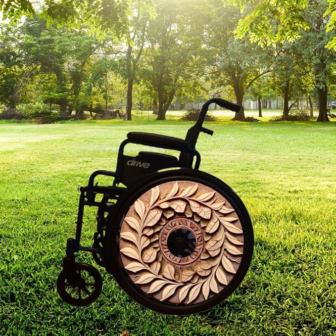 Designer Cover for Wheelchair Wheels, Enhances Aesthetics, Easy Install/Remove, Lightweight, New Matt Finish (Wooden Flower)