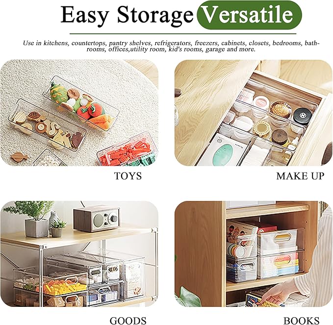 2 Pack Fridge Organizers and Storage with Pull out Drawer, Stackable Storage Drawer, Clear Refrigerator Organizers, BPA-Free for Kitchen Cabinet Pantry,3.14QT
