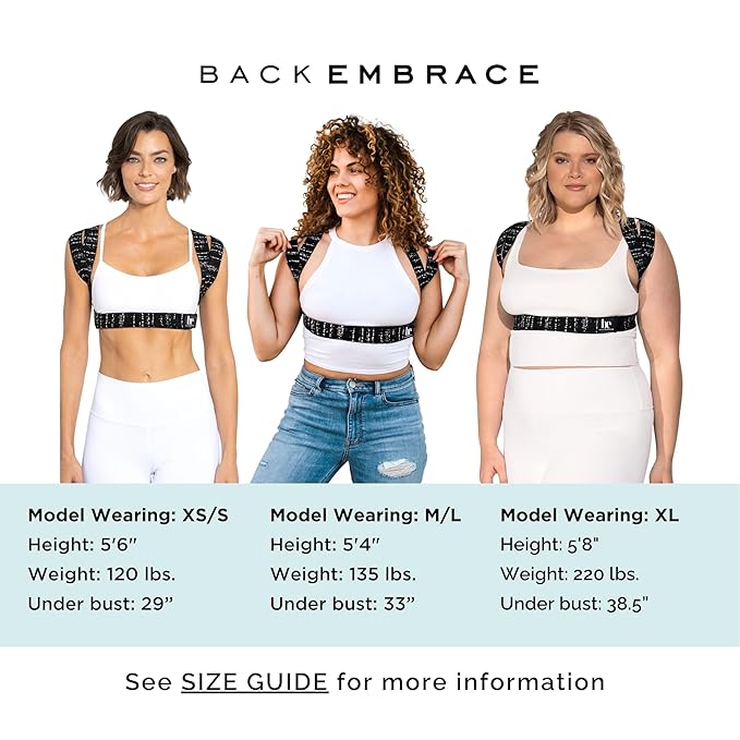 BackEmbrace Posture Corrector for Women and Men - Made in USA - Slim and Adjustable Shoulder Brace - Back Brace for Back Pain Relief - Black Drizzle XL