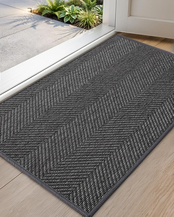 Color&Geometry Ultra Thin Indoor Door Mat 32"x48", Machine Washable Front Door Mat Non Slip, Low Profile Entrance Mat Indoor, Absorbent Carpet for Inside, Entry, Entryway, Dark Grey (FOLD)