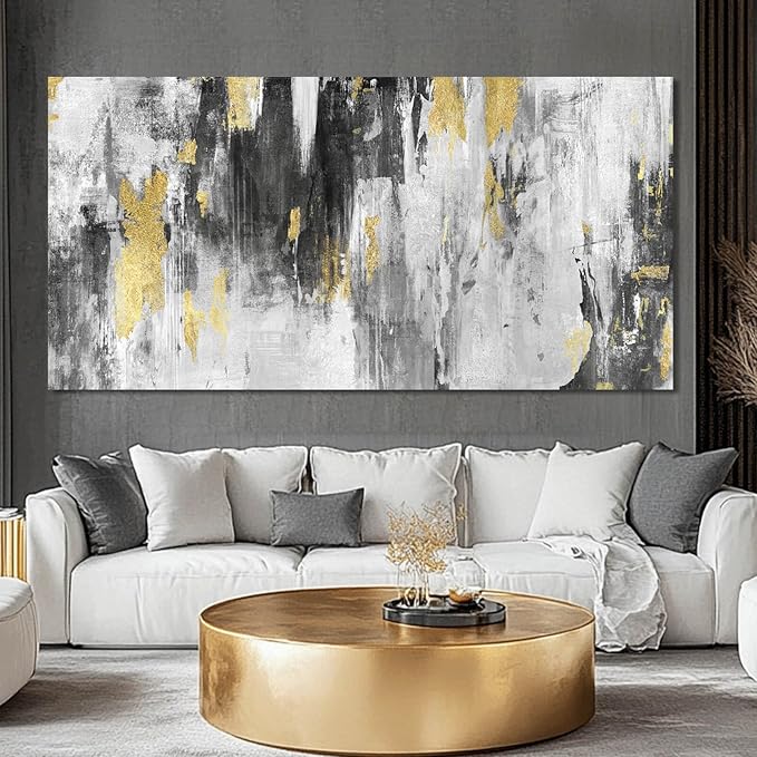 SOUGUAN Canvas Wall Art Gold Abstract Art Living Room Decor 30"x 60" Black and Grey Artwork Office Decor Large Paintings for Bedroom Home Decoration