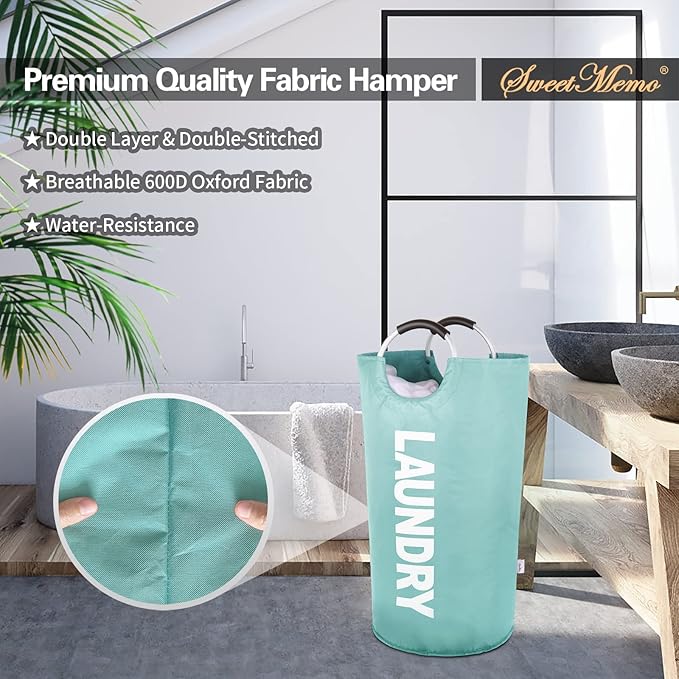 Large Laundry Basket Collapsible，Freestanding Clothes Hamper Bag with Handles – Tall Folding Dirty Laundry Bin，Sturdy Laundry Sorter for College Dorm，Laundry Room – 131L (Light Blue)