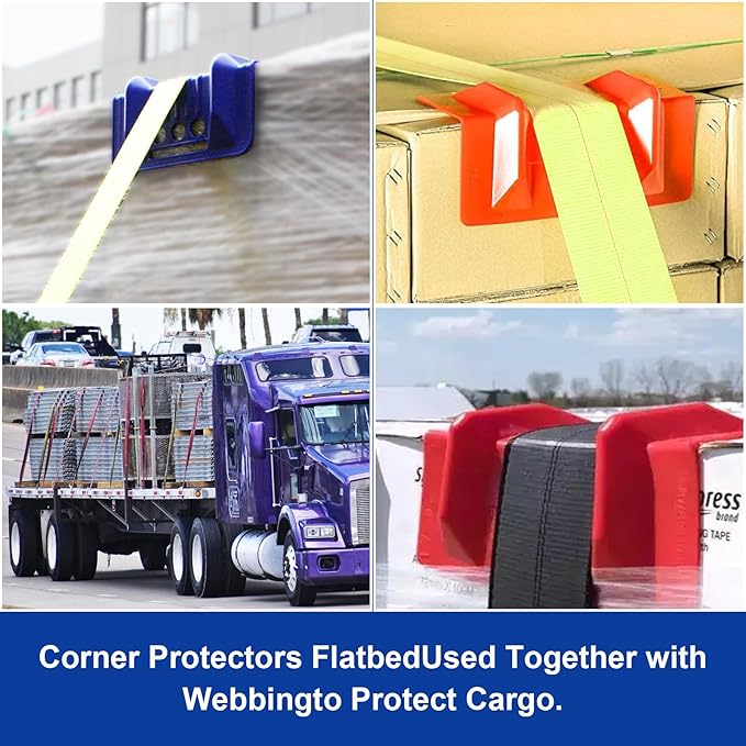 24 Pack 4" Flatbed Edge Protectors with Carrying Case, 4" Winch Ratchet Straps Plastic Corner Protectors for Flatbed Cargo Load (Blue)