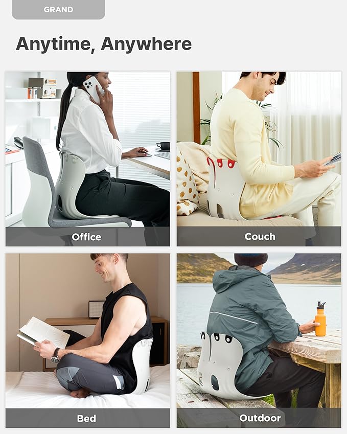 Curble GRAND(Extra Wide & Sturdy) – Ergonomic Chair Back Support, Lumbar Support for Good Posture Correction and Back Pain Relief, Perfect for Office Chair, Floor Seat, Work from Home, Patented(Black)