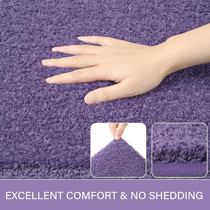 LOCHAS Bathroom Rug Set Purple, Soft Bath Rug Set 2 Piece Set, Toilet Mat U-Shaped 20x20 and 34x20 Bath Rugs, Quickly Dry Mats for Bathroom, Tub, Washable, Super Absorbent Floor Mat