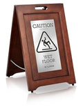 Alpine Wooden Wet Floor Sign – High-End Slippery When Wet Caution Sign, Bilingual English & Spanish, Stainless Steel Plate, Foldable, Rubber Tips, Safety Warning for Hotels, Restaurants & Offices
