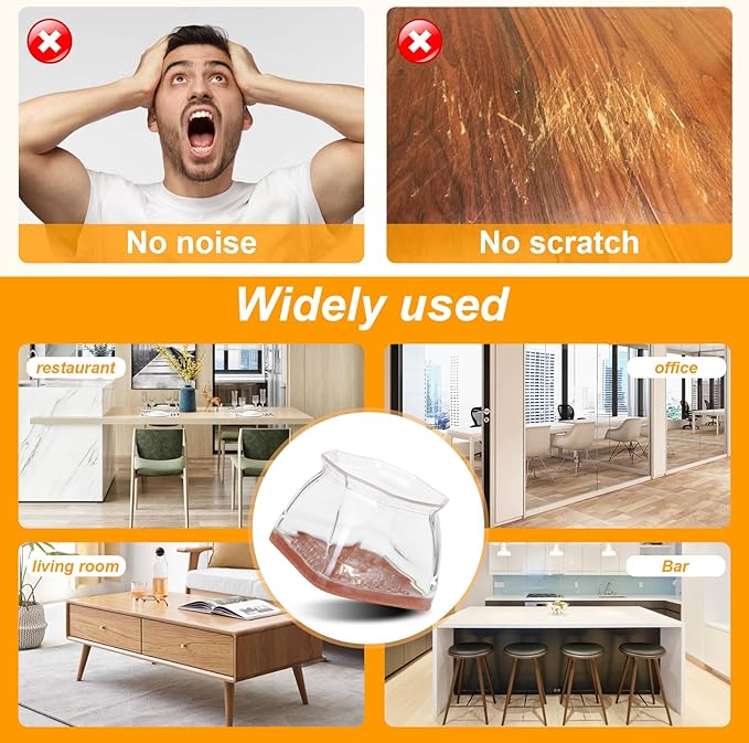 CHUNZEXI 16 Pack Square Chair Leg Floor Protectors for Hardwood Floors, Silicone Felt Covers Pads Caps, Protect Wood Furniture Feet Floors Noise Reduce and Scratch (Square X-Lager & Clear)