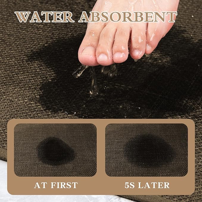 chakme Bathroom Rugs Mat 36x24, Ultra Thin Non Slip Bath Mat Large Quick Dry Absorbent Bath Mat for Bathroom Floor, (Brown, 36"x24")