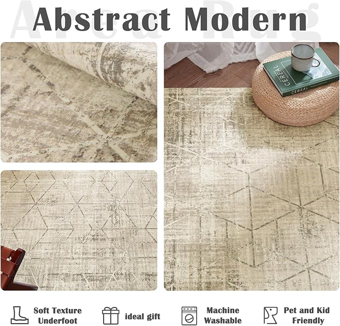 jinchan Moroccan Runner Rug 2x7 - Kitchen Machine Washable Runner Rug Modern Geometric Soft Low-Pile Lightweight Non-Slip Carpet for Entryway Hallway Laundry Room Bedroom Farmhouse (2x7ft, Taupe)